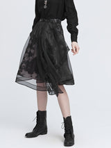 Print mesh irregular A-line skirt