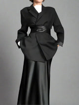 Elegant style with a black blazer and long skirt