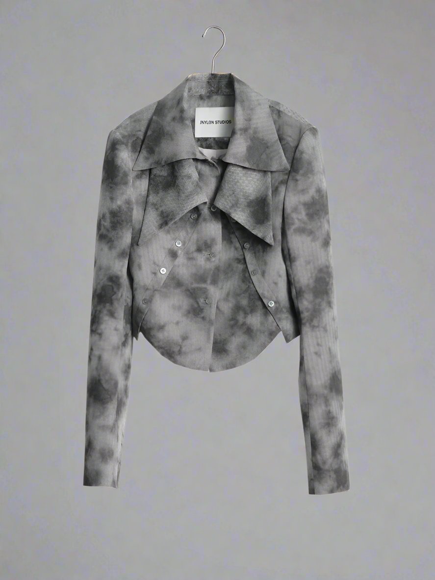 Fake two-piece slim double-collared jacket