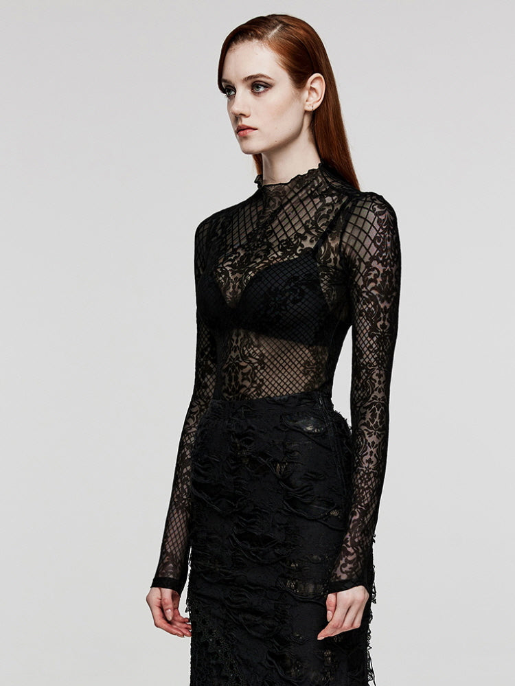 Cut-out see-through goth simple shirt