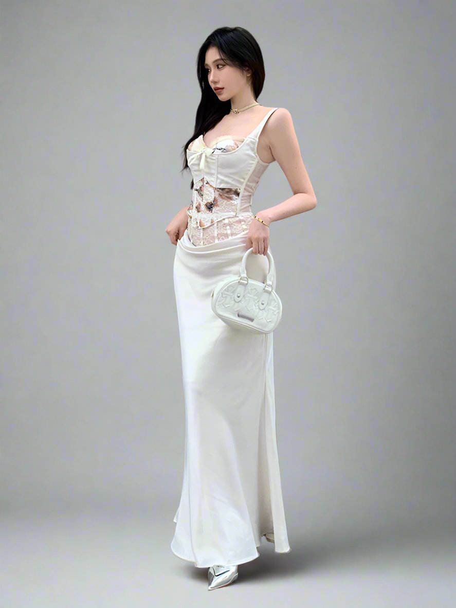 Bow camisole & fishtail skirt two-piece set