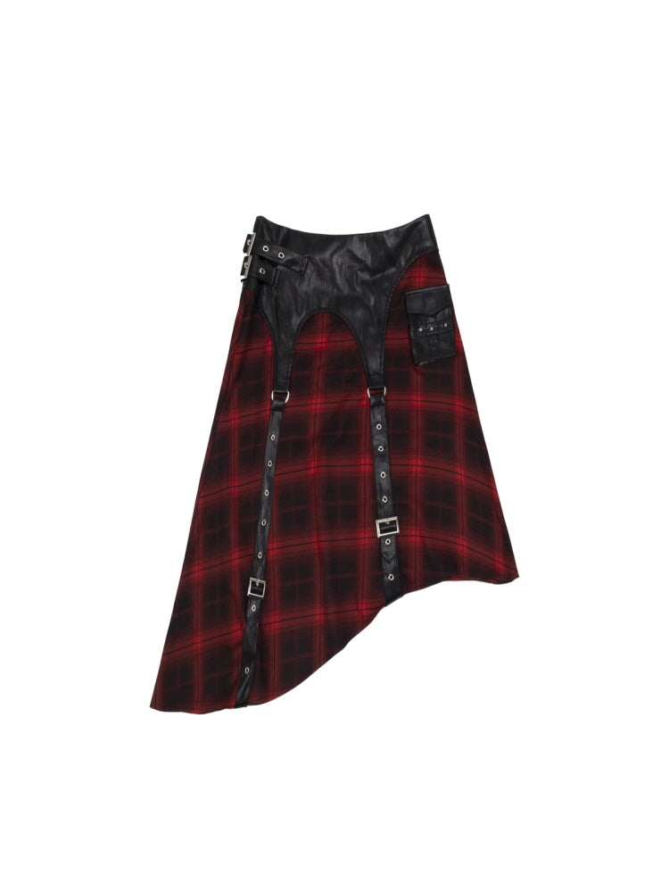 A-line black and red plaid skirt