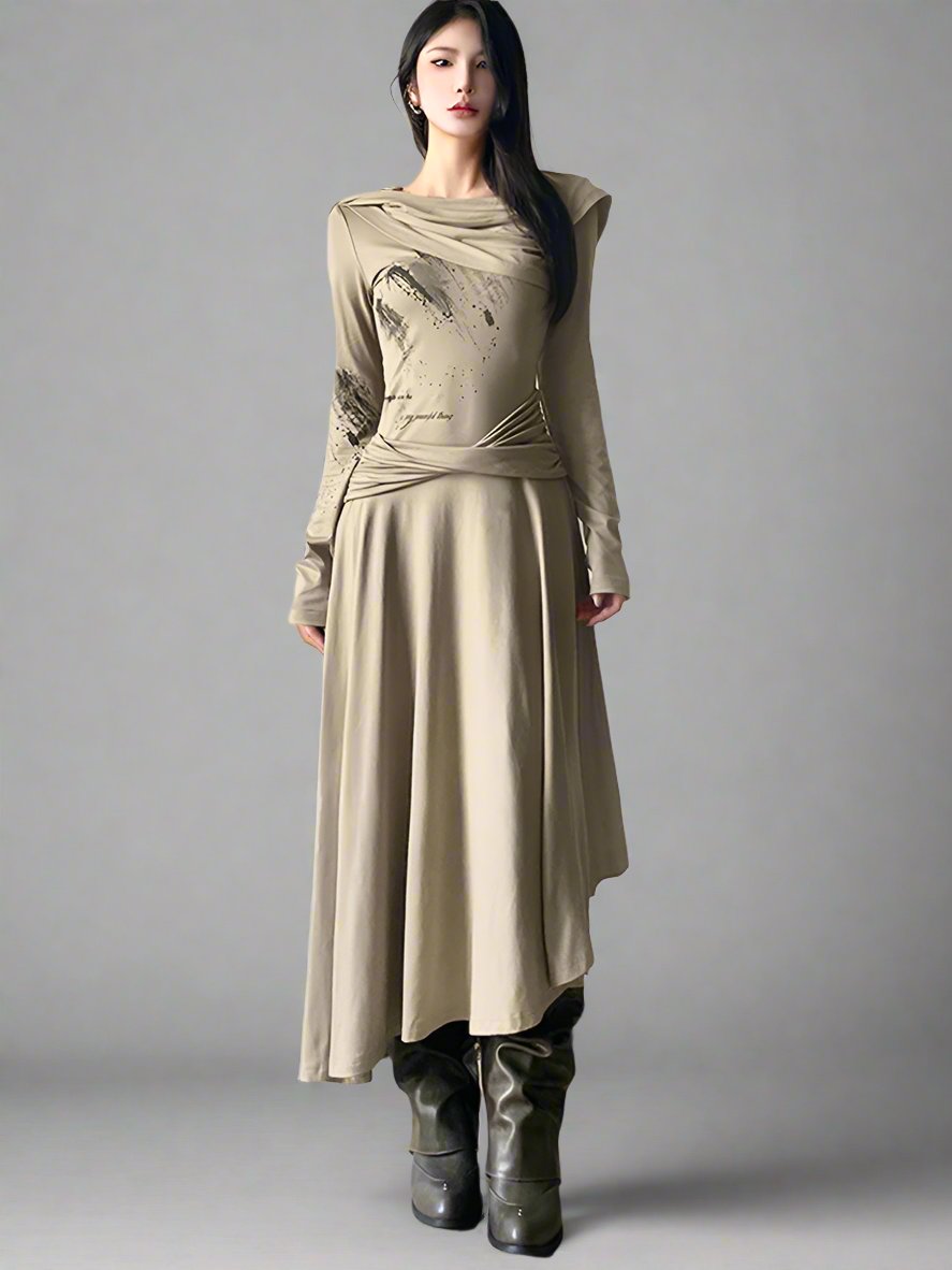 Khaki hooded irregular dress