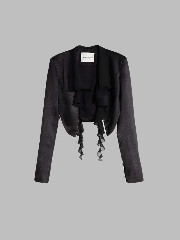 Waistless pleated thin short blazer