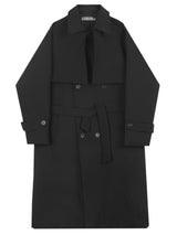 Black niche designer long quilted windbreaker coat