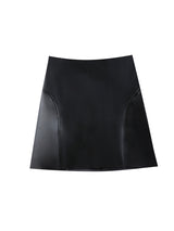 Velvet thickened environmental protection leather A-line skirt