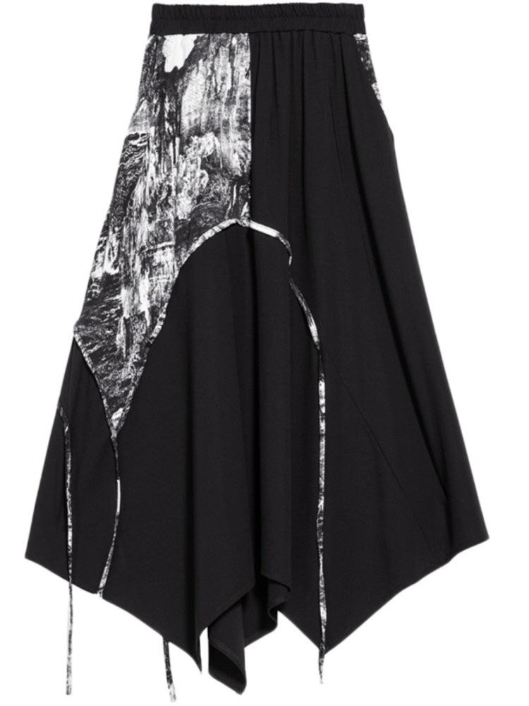 Asymmetrical stitching midi skirt