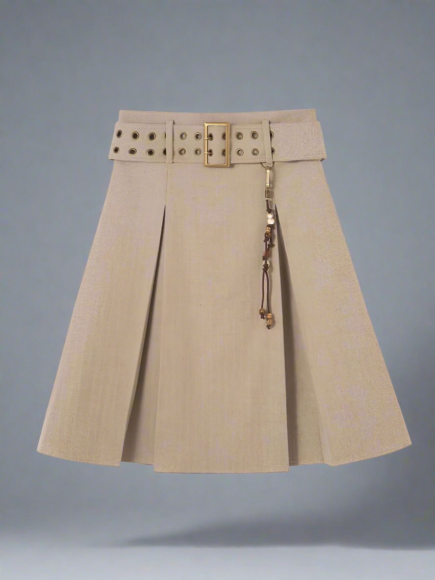 Classic preppy-style pleated wool skirt