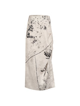 Print satin lightweight pleated skirt