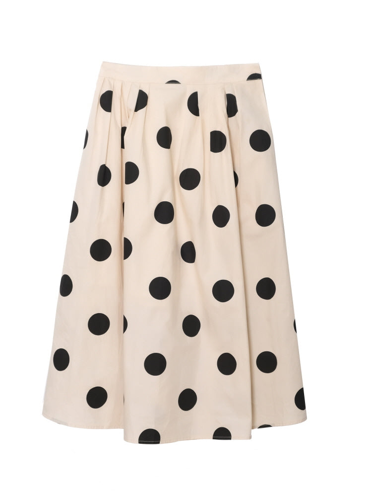 Modern retro big polka dot pleated skirt