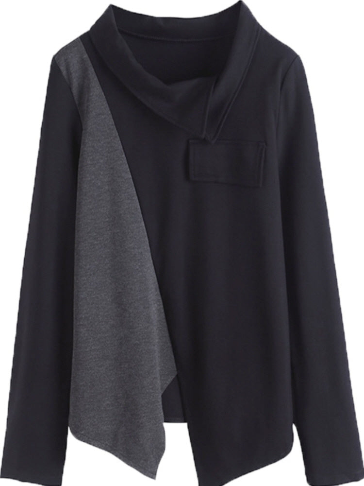 Diagonal lapel long sleeve T-shirt