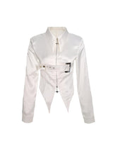 Metal button hottie waist satin shirt