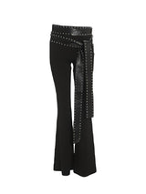 Blockbuster stud belt stretch flare pants