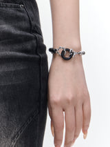 Distressed titanium silver dragon claw circle bracelet