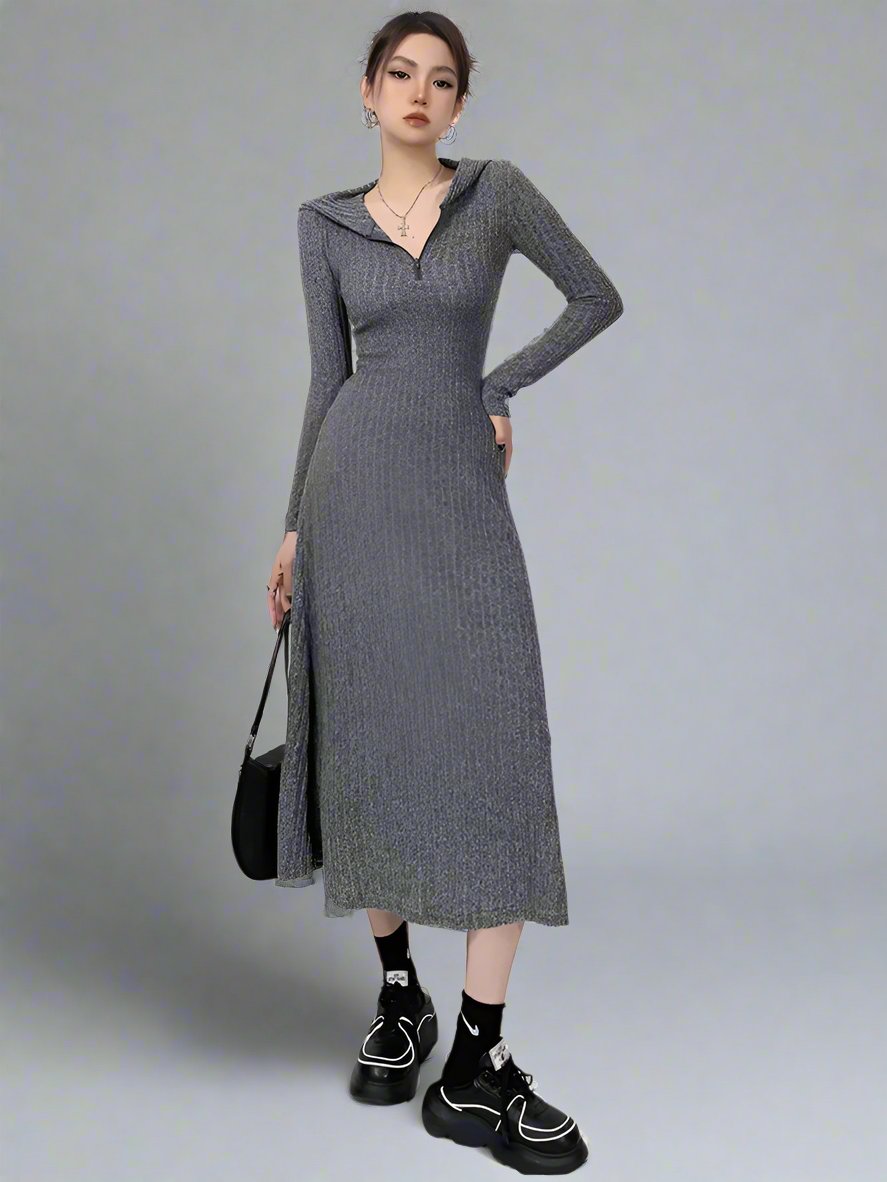 Hooded slim fit knitted dress