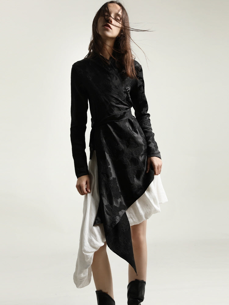 Silk satin jacquard asymmetric jacket