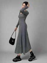 Hooded slim fit knitted dress