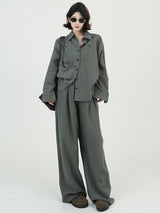 Green polo collar Shirt & wide leg Pants set