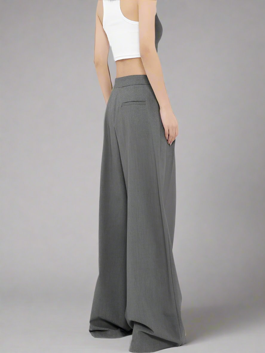 Grey straight wide-leg suit pants