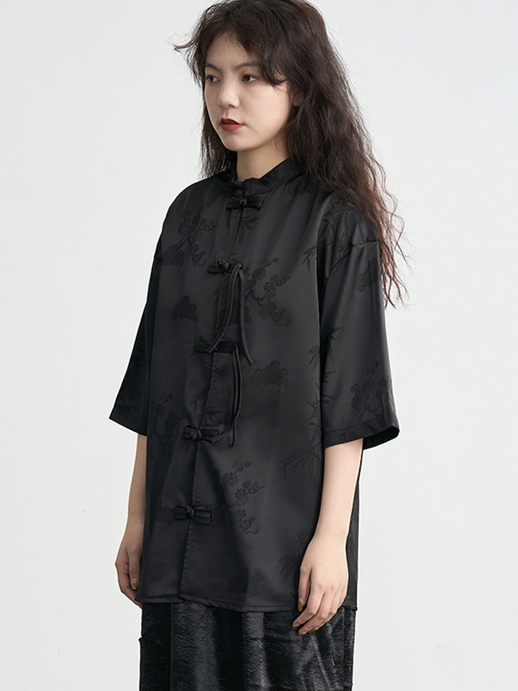 Ice Silk Jacquard chinese short-sleeved thin shirt