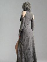 Style distressed hooded long dress