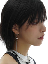 High-grade black zircon long earrings