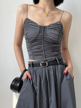 Pleated suspenders slim vest