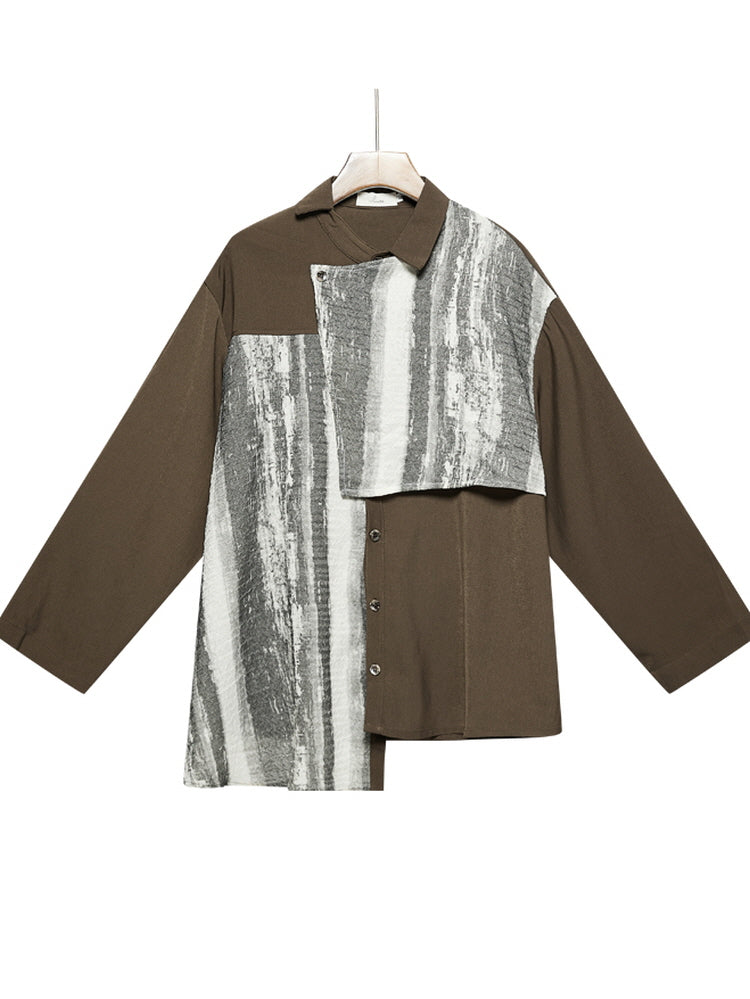 Japanese retro contrasting loose long-sleeved shirt