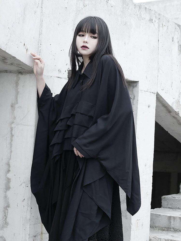 Dark niche versatile irregular design bat-sleeved shirt