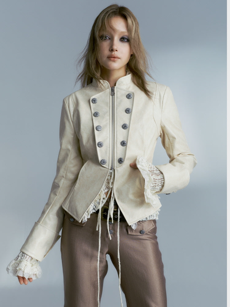 Beige faux leather jacket