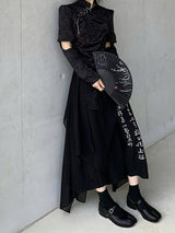 Chinese style asymmetric Qipao Top + High-waisted chiffon skirt pants