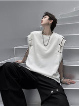 Metal buckle deconstructed design sleeveless T-shirt