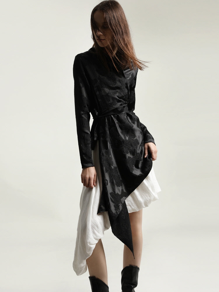 Silk satin jacquard asymmetric jacket