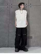 Metal buckle deconstructed design sleeveless T-shirt