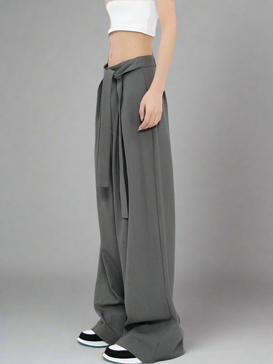 Grey straight wide-leg suit pants