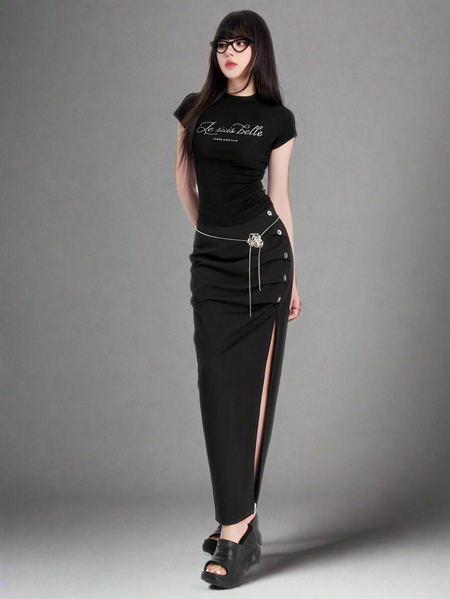 Split cargo mid-length hip skirt