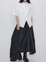 Dark hem raw irregular designed elastic denim skirt