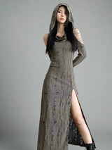 Style distressed hooded long dress