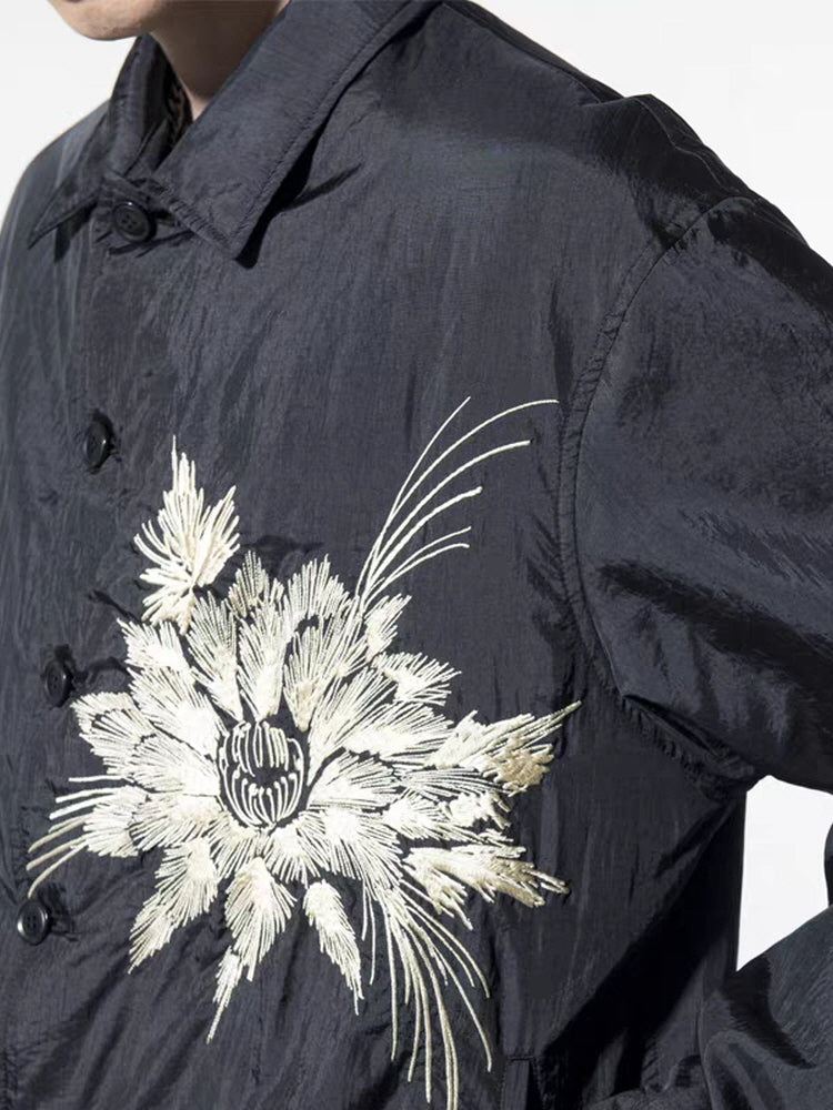 Unisex thin embroidered floral loose jacket