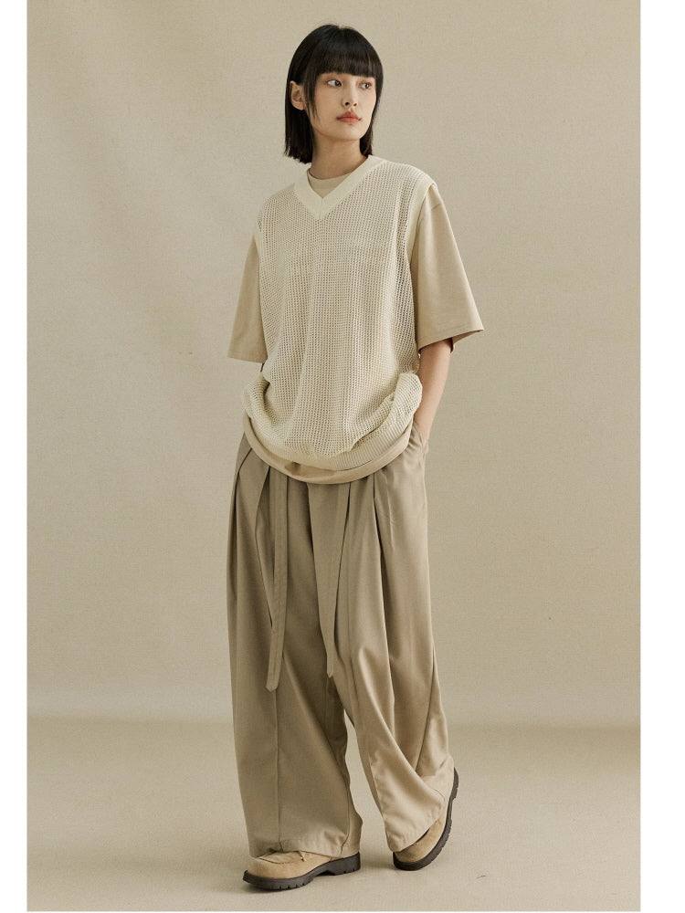 Middle seam layered retro loose casual trousers