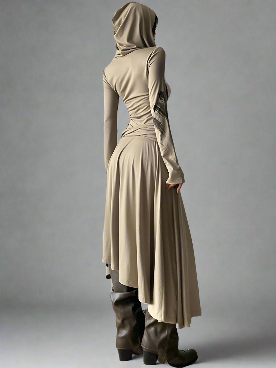 Khaki hooded irregular dress