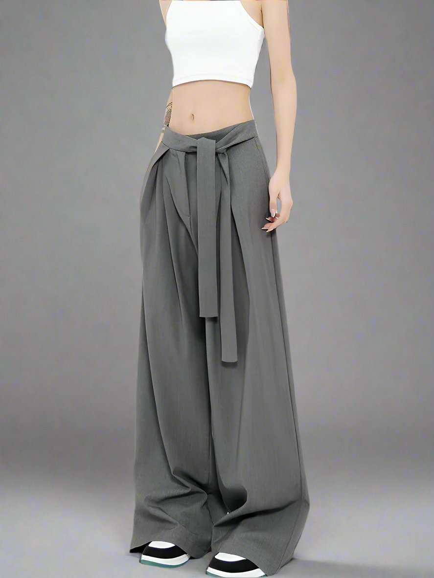 Grey straight wide-leg suit pants