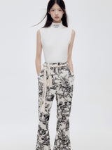 High-stretch vintage floral print flared pants