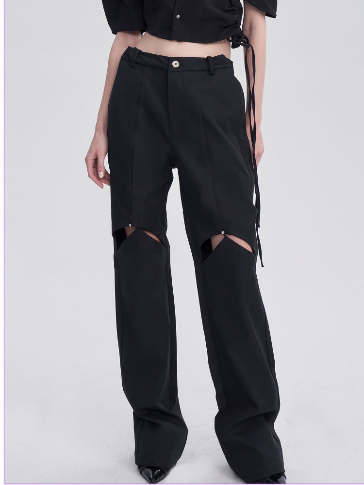 High-waisted straight-leg casual pants