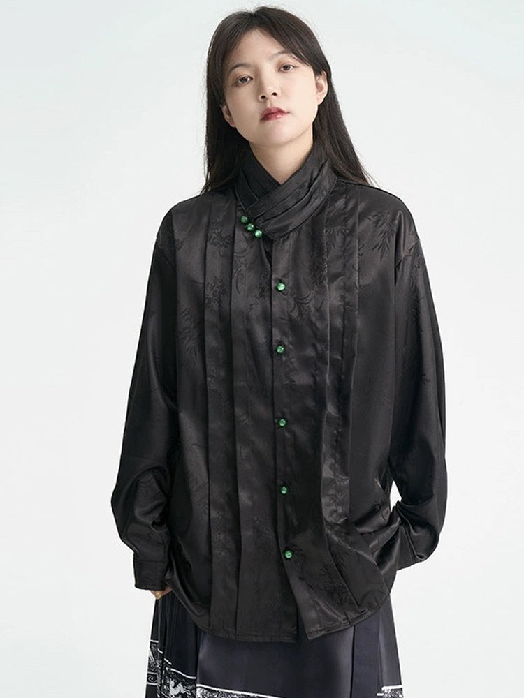 Chinese satin chic pleated loose Jacket