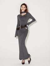 Draped swing neck fishtail dress