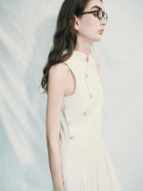 Natural pearl diagonal collar dress