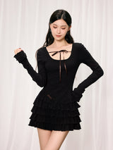 U-neck long-sleeved knitted dress