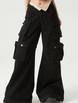 Double waist pocket wide-leg cargo pants