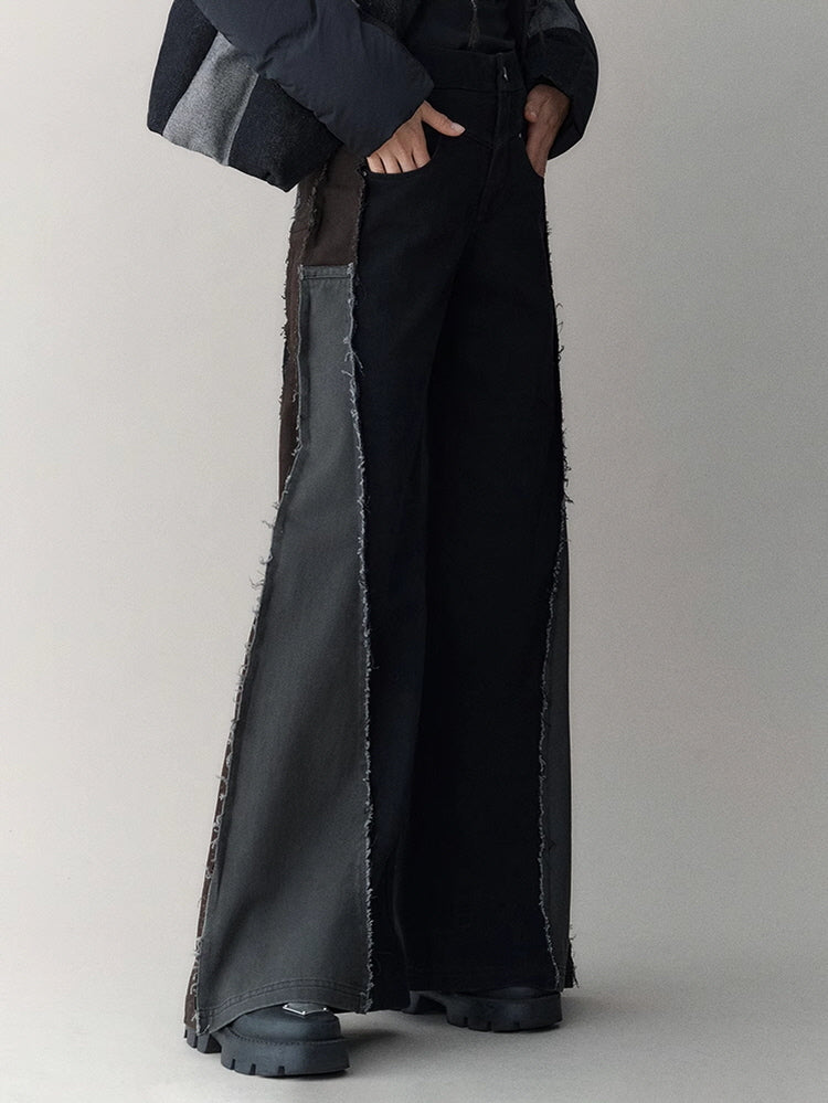 3D panelled wide-leg slacks